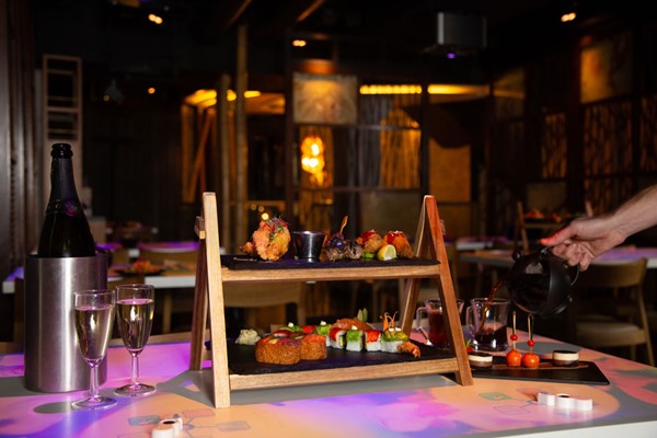 Sushi and Asian Tapas Afternoon Tea with Bottomless Bubbles for Two at Inamo Sushi and Asian Tapas Afternoon Tea with Bottomless Bubbles for Two at Inamo