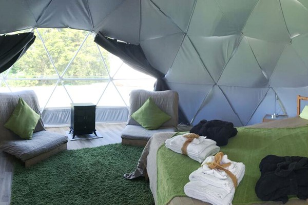One Night Glamping Break with Bottle of Fizz for Two in Dome, Yurt or Bell Tent One Night Glamping Break with Bottle of Fizz for Two in Dome, Yurt or Bell Tent