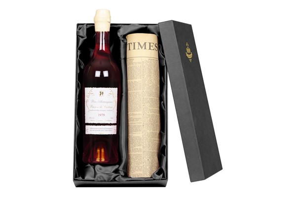 Vintage Armagnac Brandy with Newspaper in a Luxury Gift Box Vintage Armagnac Brandy with Newspaper in a Luxury Gift Box