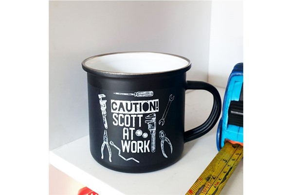 Caution Black Enamel Mug Caution Black Enamel Mug
