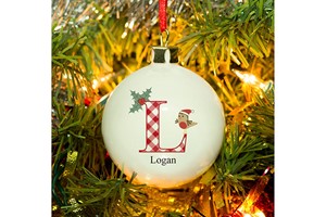 Personalised Robin Bauble with Initial