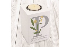 Floral Initial Wooden Tea Light Holder