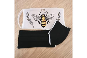 Set of Two Black Face Masks with a Personalised Bee Case
