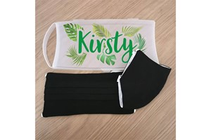 Set of Two Black Face Masks with a Personalised Tropical Leaf Case