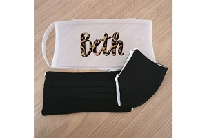 Set of Two Black Face Masks with a Personalised Leopard Print Case