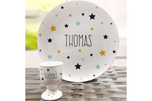 Personalised Star Bone China Plate and Egg Cup