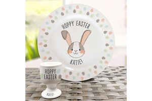 Personalised Hoppy Easter Bone China Plate and Egg Cup