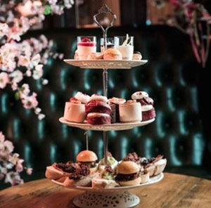 Floral afternoon tea with tiered cake stand