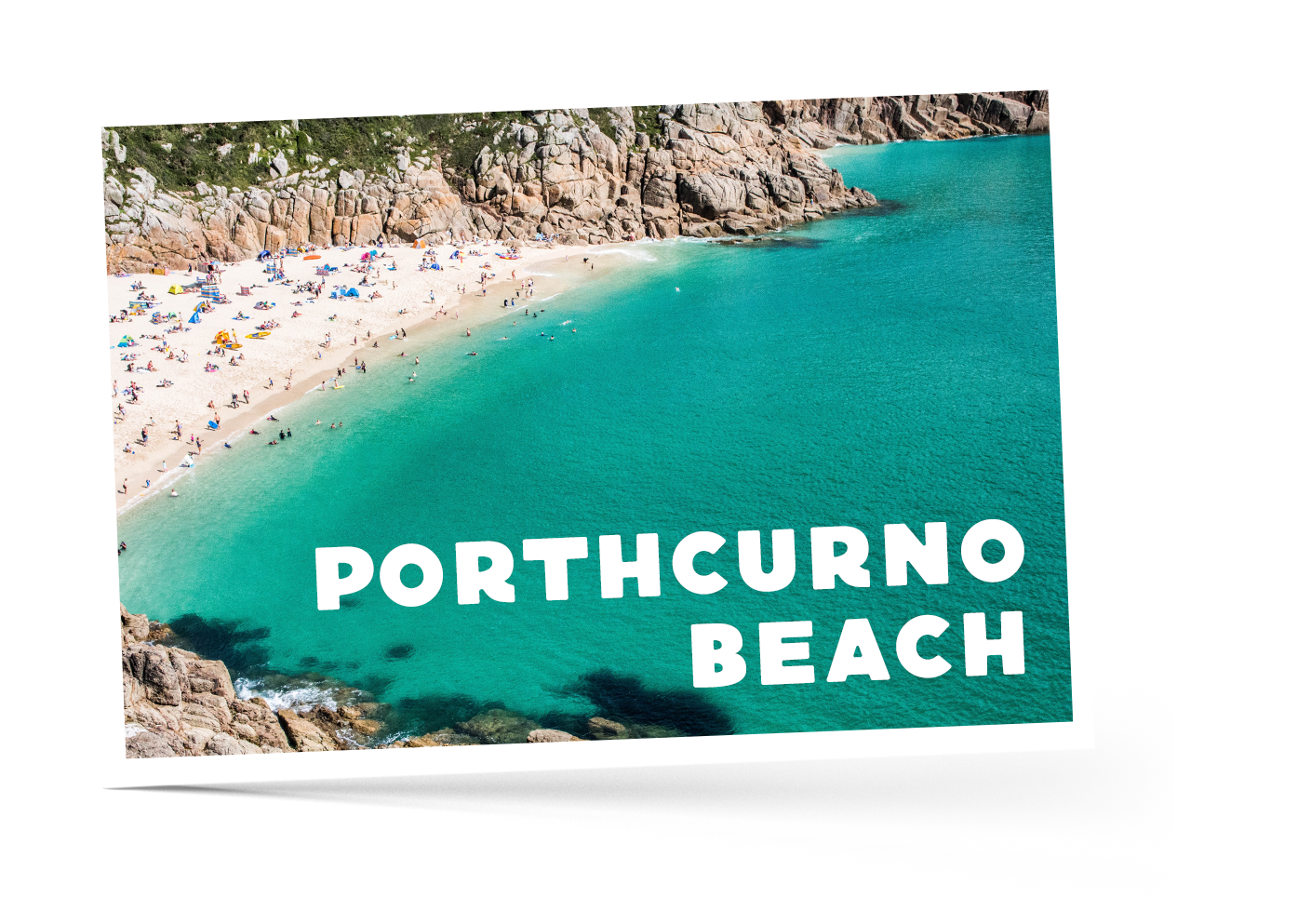 Aerial view of Porthcurno Beach in Cornwall