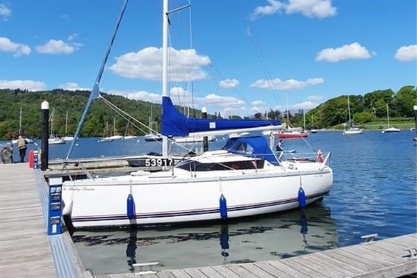 Sailing boat moored on Lake Windermere, Lake District