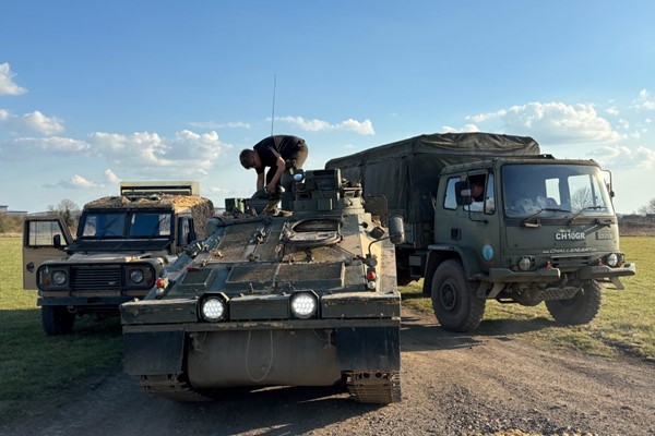 Tank, Army Truck and Armoured Landrover Driving picture