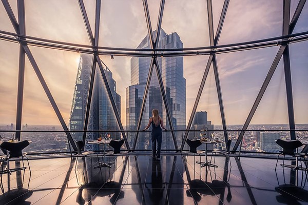 Three Course Meal with a Glass of Champagne for Two at Searcys at The Gherkin