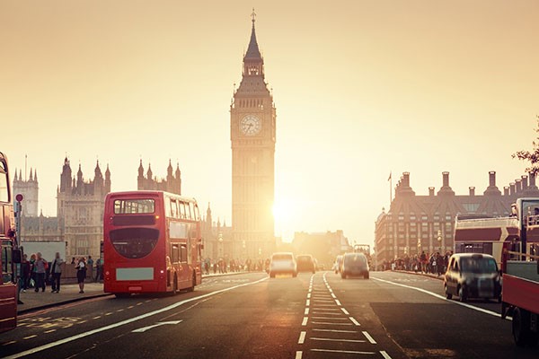 London Town road views with Big Ben