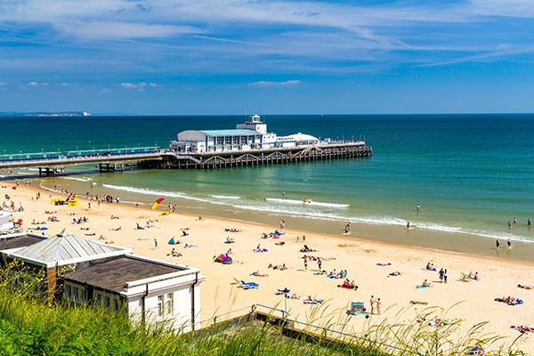 Scenic beach view of the Bournemouth pier