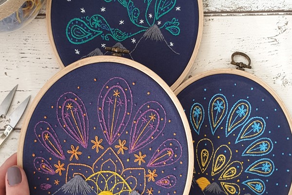 Set of Three Paisley Skies Embroidery Kit – Sunrise, Sunset and Aurora