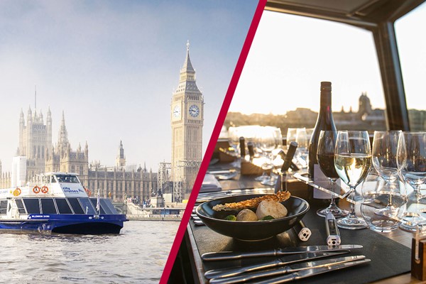 River Thames Sightseeing Cruise with Four Course Lunch Bus Tour at Bustronome for Two