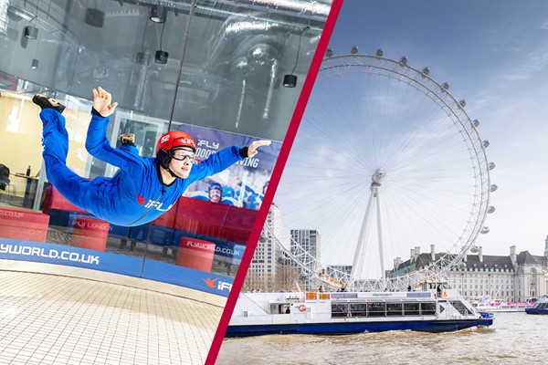 iFLY Indoor Skydiving at the O2 with River Thames Hop On Hop Off Sightseeing Cruise for Two