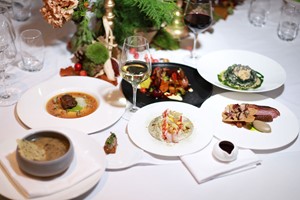 Three Course Dinner with Wine for Two at The 5 Star Lowry Hotel Image 1