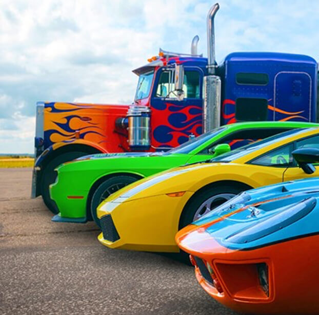 Colourful and unusual cars in a row
