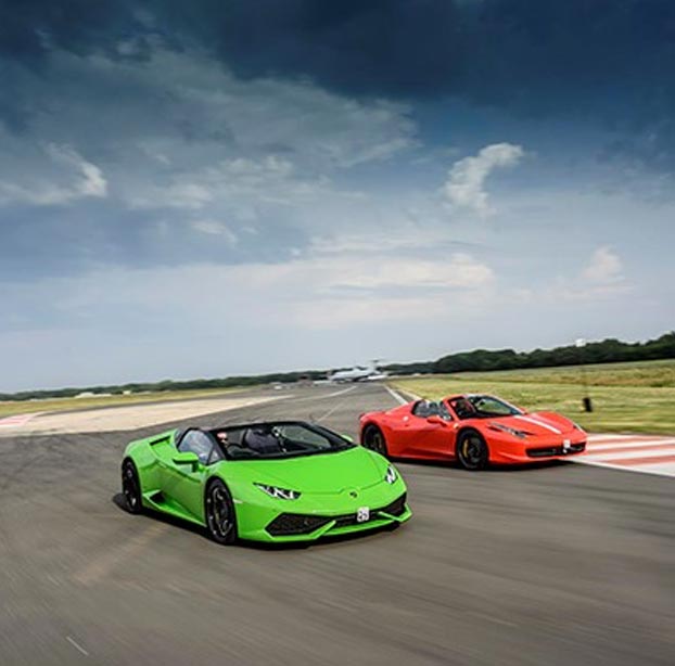 Two colourful supercars in a row