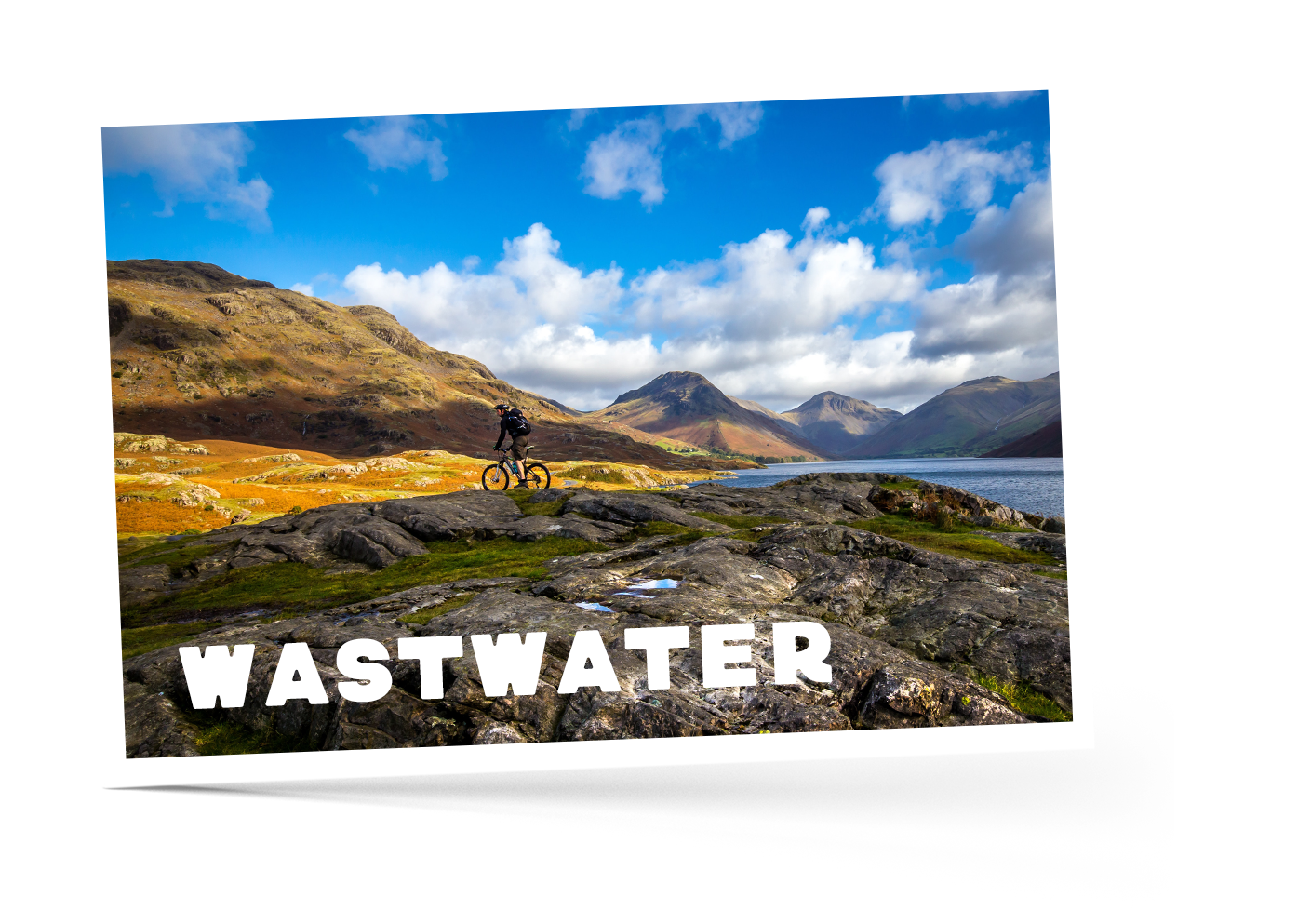 Man Riding a Mountain Bike over Rocky Terrain in Wastwater, Lake District